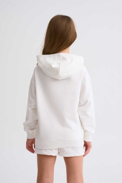 Organik Kapüşonlu Uzun Kollu Kız Çocuk Sweatshirt - Ekru Ekru - 8-10
