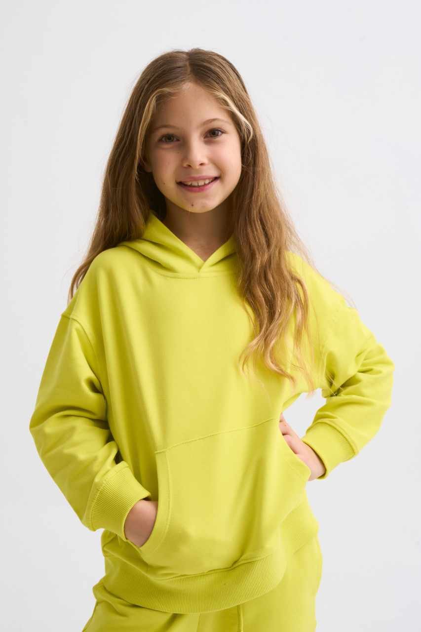 Organik Kapüşonlu Uzun Kollu Kız Çocuk Sweatshirt - Sarı Sarı - 6-8