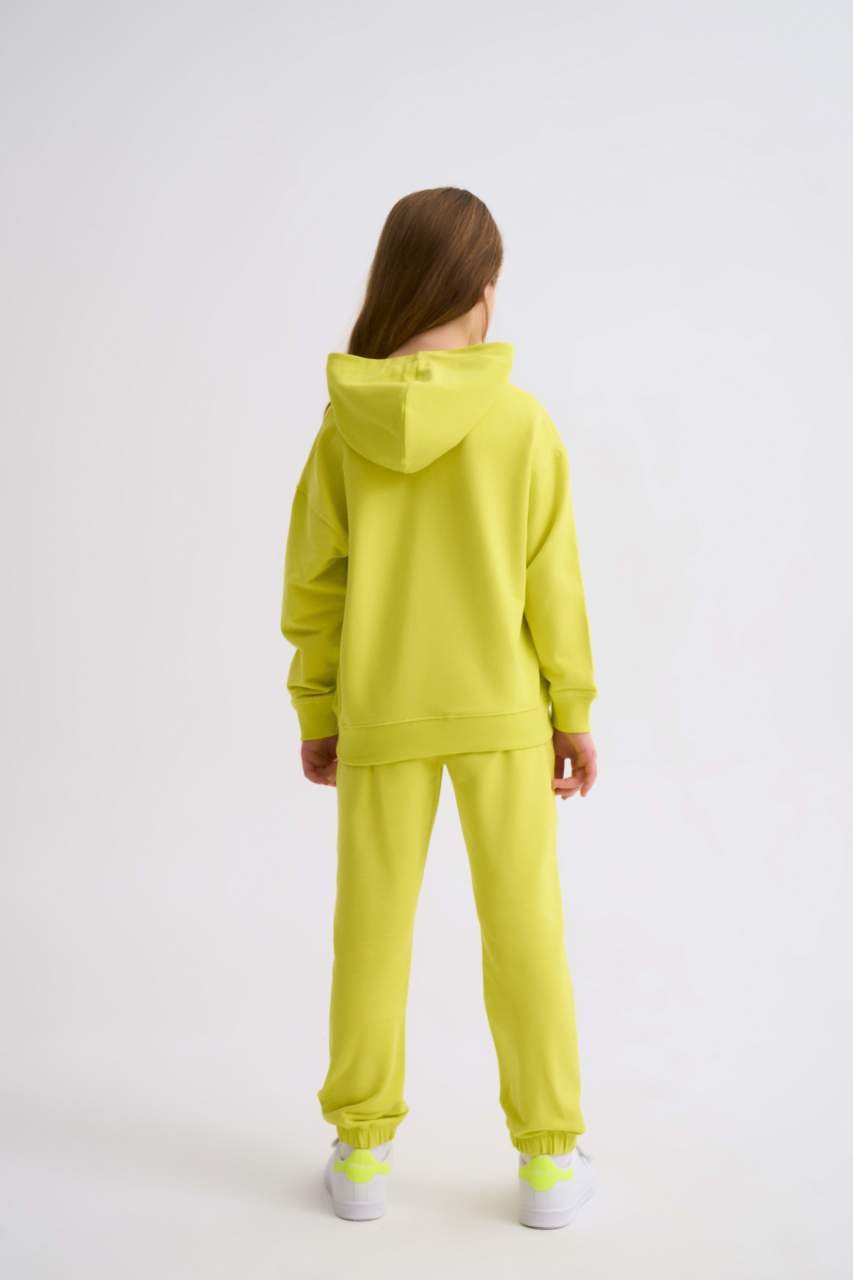 Organik Kapüşonlu Uzun Kollu Kız Çocuk Sweatshirt - Sarı Sarı - 8-10