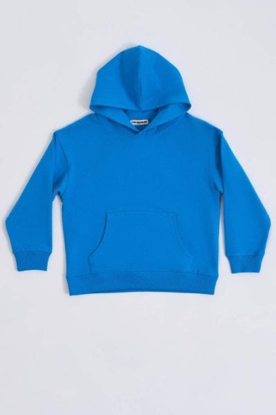 Organik Kapüşonlu Uzun Kollu Kız Çocuk Sweatshirt - Mavi Mavi - 12-14
