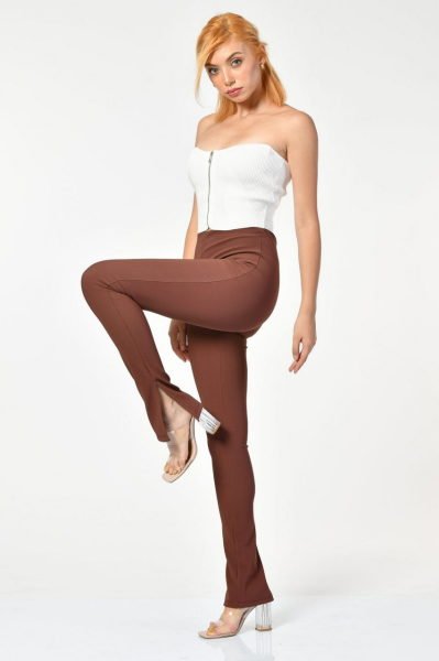 First Chance Yırtmaçlı Kadın Tayt  - Kahverengi