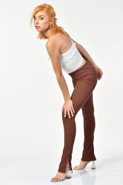 First Chance Yırtmaçlı Kadın Tayt  - Kahverengi
