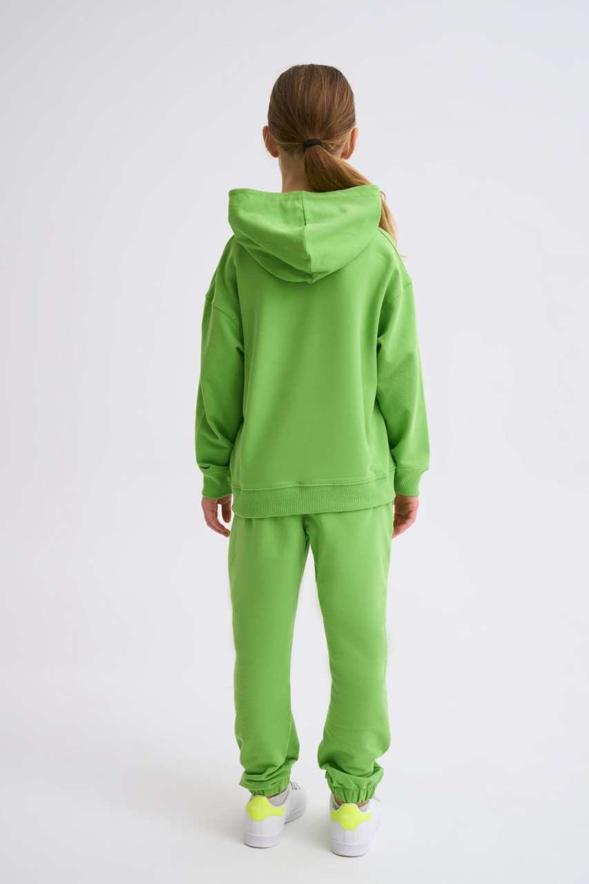 Organik Kapüşonlu Uzun Kollu Kız Çocuk Sweatshirt - Yeşil Yeşil - 12-14