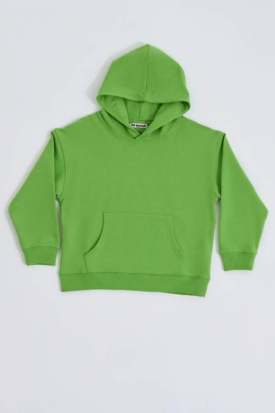 Organik Kapüşonlu Uzun Kollu Kız Çocuk Sweatshirt - Yeşil Yeşil - 6-8