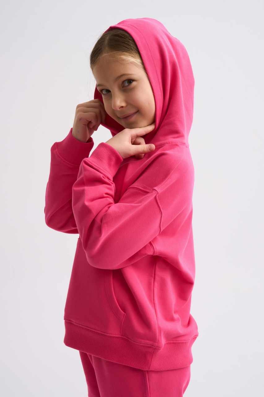 Organik Kapüşonlu Uzun Kollu Kız Çocuk Sweatshirt - Pembe Pembe - 10-12
