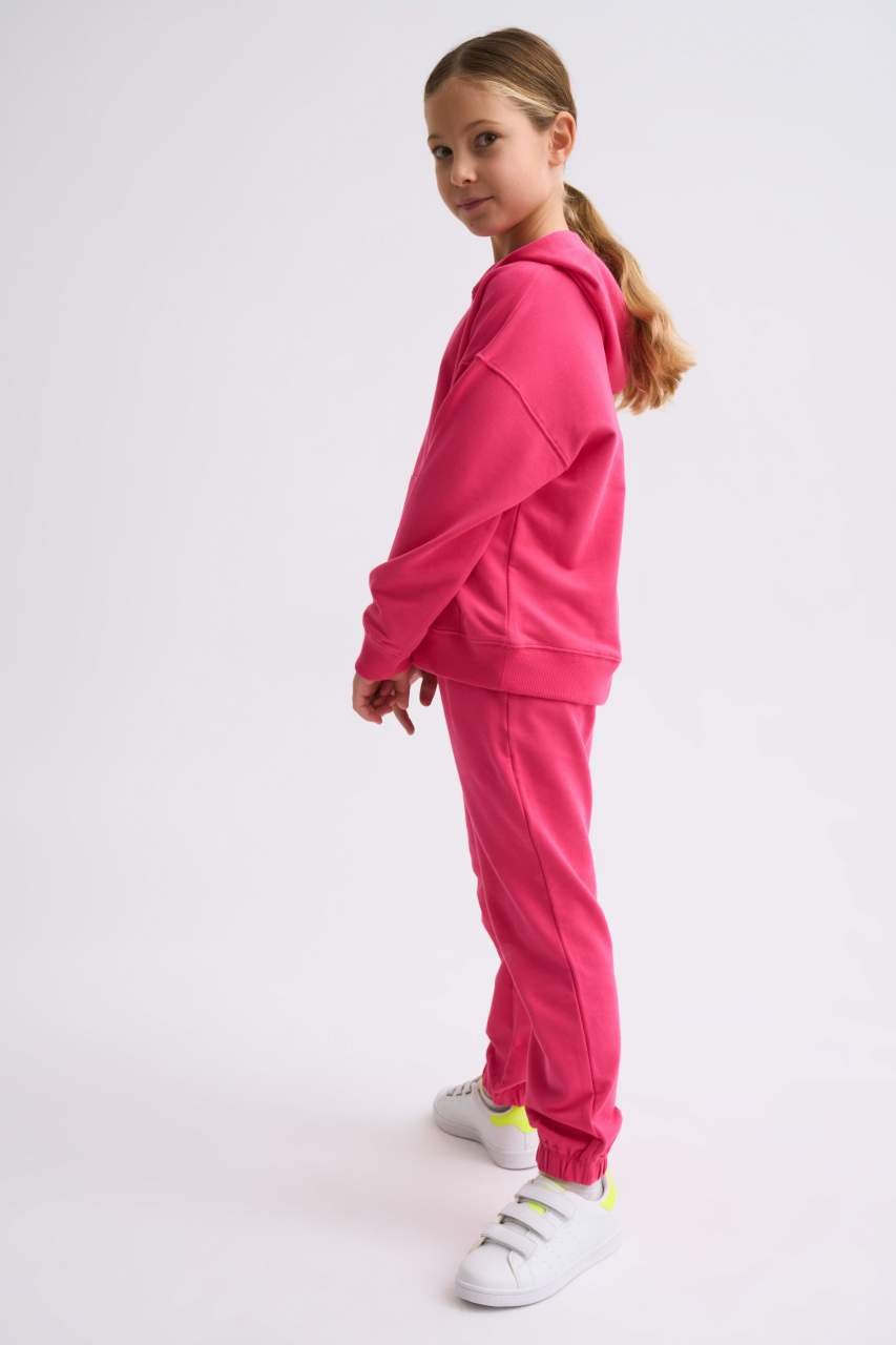 Organik Kapüşonlu Uzun Kollu Kız Çocuk Sweatshirt - Pembe Pembe - 12-14