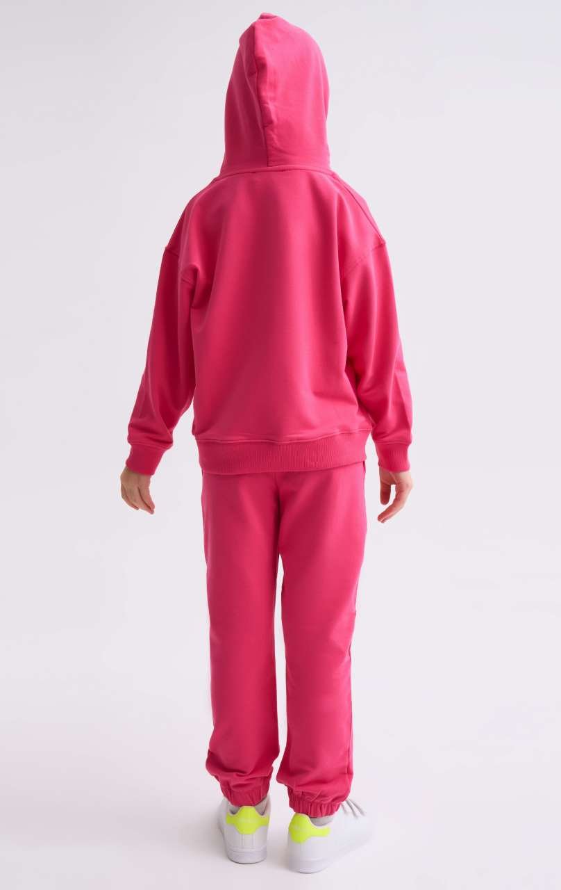 Organik Kapüşonlu Uzun Kollu Kız Çocuk Sweatshirt - Pembe Pembe - 12-14