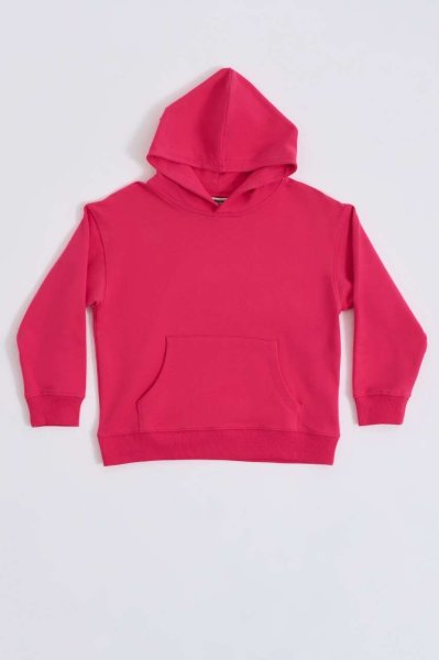 Organik Kapüşonlu Uzun Kollu Kız Çocuk Sweatshirt - Pembe Pembe - 6-8