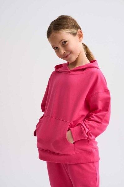 Organik Kapüşonlu Uzun Kollu Kız Çocuk Sweatshirt - Pembe Pembe - 8-10