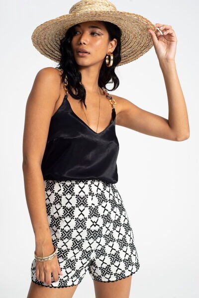 First Chance Nakış İşleme Kadın Şort  - Siyah