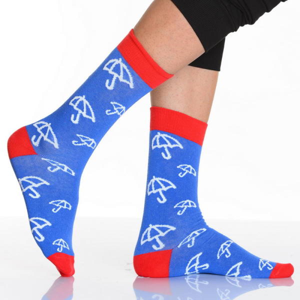 Şemsiye Desenli Renkli Erkek Soket Çorabı Mavi E213 6\'lı Paket