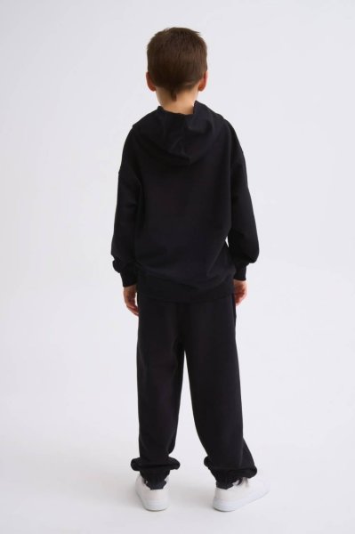 Organik Kapüşonlu Uzun Kollu Erkek Çocuk Sweatshirt - Siyah Siyah - 8-10