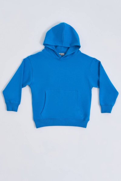 Organik Kapüşonlu Uzun Kollu Erkek Çocuk Sweatshirt - Mavi Mavi - 10-12