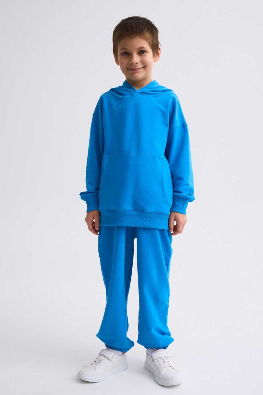 Organik Kapüşonlu Uzun Kollu Erkek Çocuk Sweatshirt - Mavi Mavi - 6-8