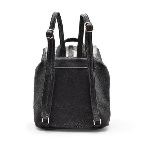 Kapağı Kemerli ve Elmas Dokulu Deri Sırt Çantası - SIYAH
