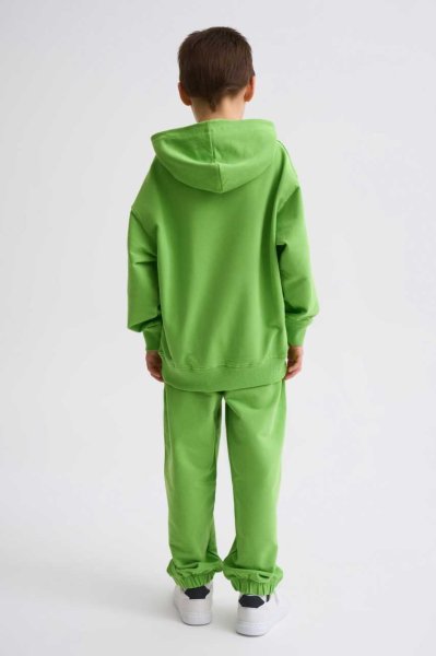 Organik Kapüşonlu Uzun Kollu Erkek Çocuk Sweatshirt - Yeşil Yeşil - 6-8