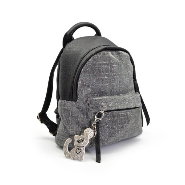 Önde Cepli, Deri ve Sim Kumaş Kadın Sırt Çantası - SIYAH