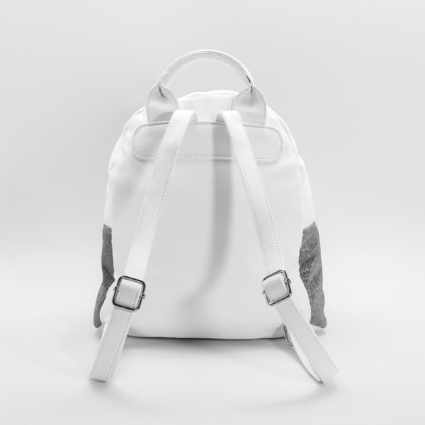 Önde Cepli, Deri ve Sim Kumaş Kadın Sırt Çantası - BEYAZ