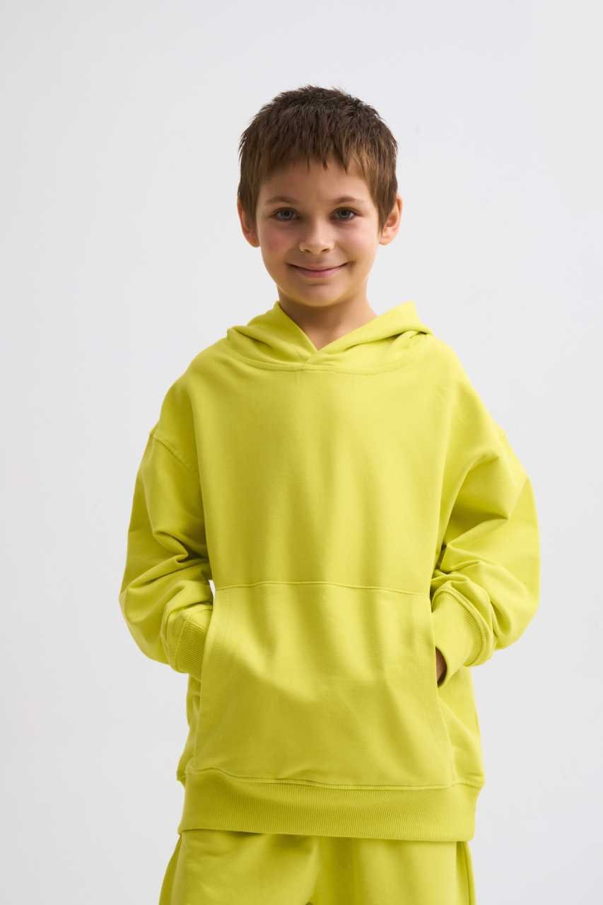 Organik Kapüşonlu Uzun Kollu Erkek Çocuk Sweatshirt - Sarı Sarı - 12-14