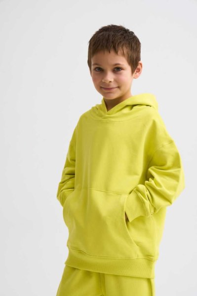 Organik Kapüşonlu Uzun Kollu Erkek Çocuk Sweatshirt - Sarı Sarı - 12-14