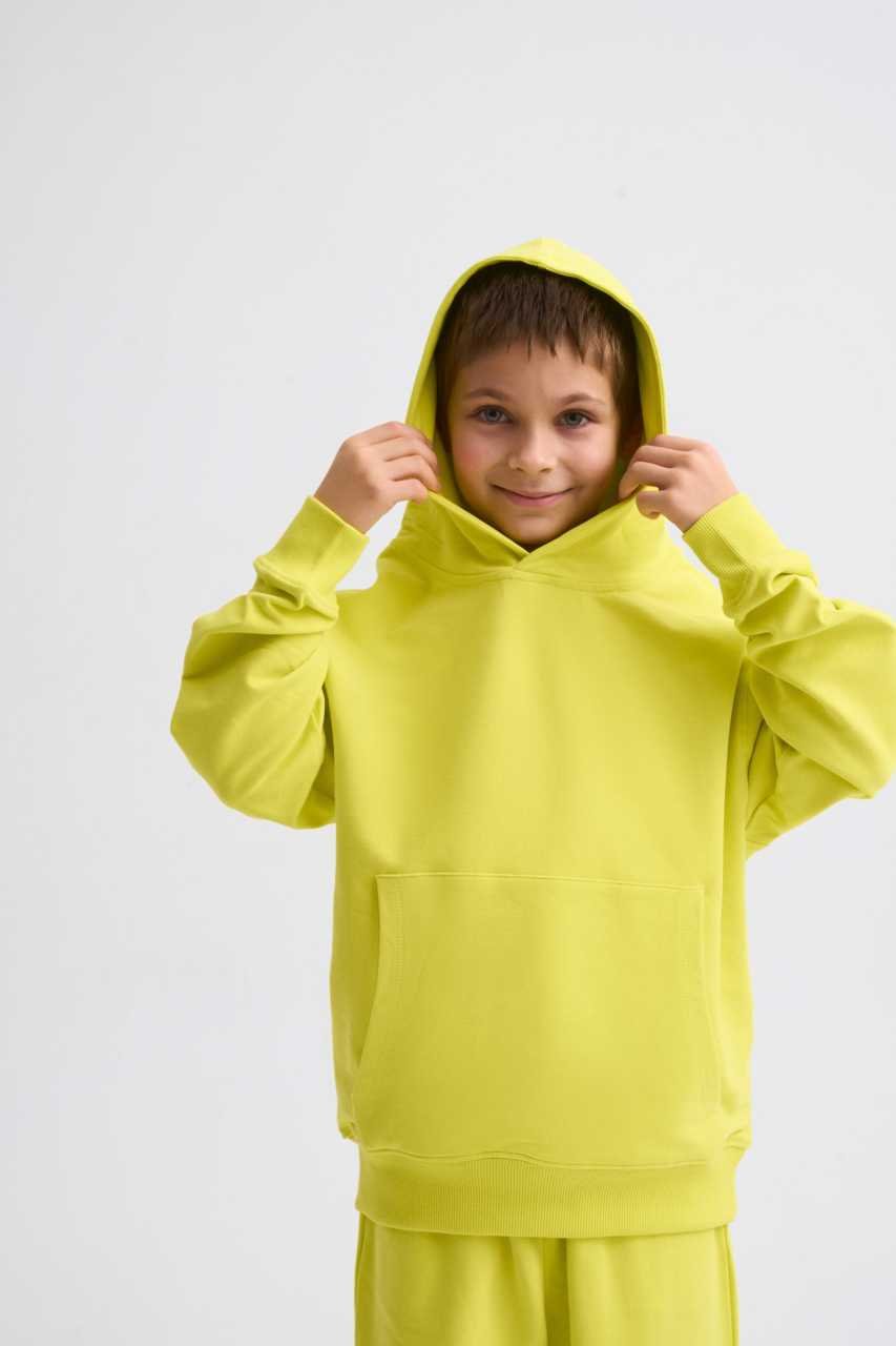 Organik Kapüşonlu Uzun Kollu Erkek Çocuk Sweatshirt - Sarı Sarı - 6-8