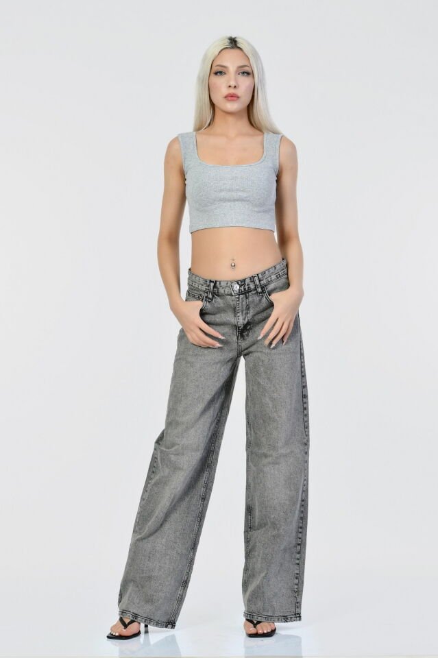 Kaktüs Kaşkorse Kumaş Askılı Crop  - Gri
