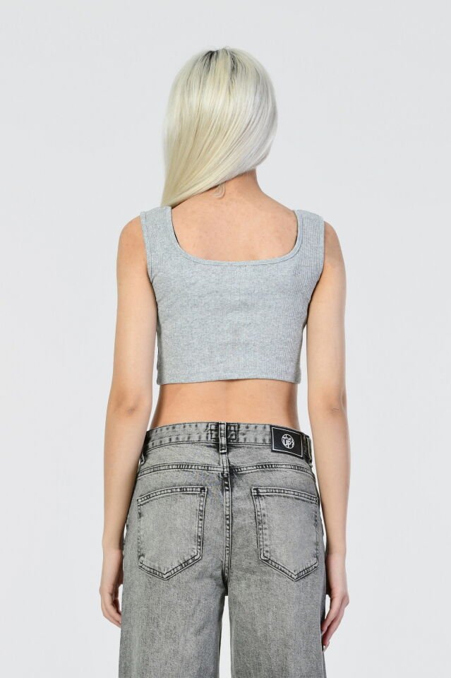 Kaktüs Kaşkorse Kumaş Askılı Crop  - Gri Gri - Standart