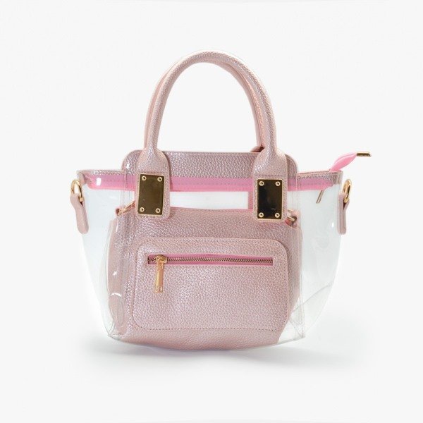 Çok Şık İkili,  Transparan Deri Kadın Çantası - PEMBE