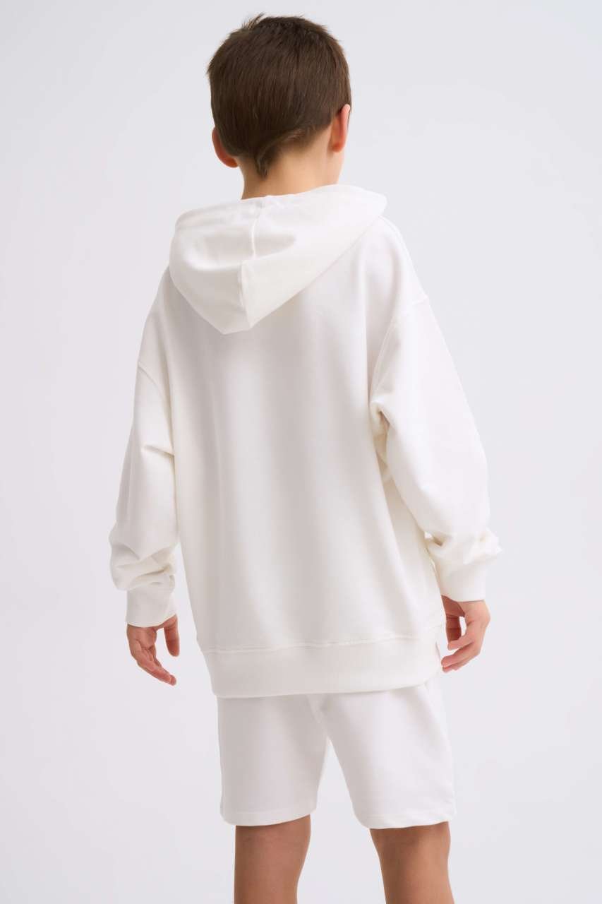 Organik Kapüşonlu Uzun Kollu Erkek Çocuk Sweatshirt - Ekru Ekru - 10-12