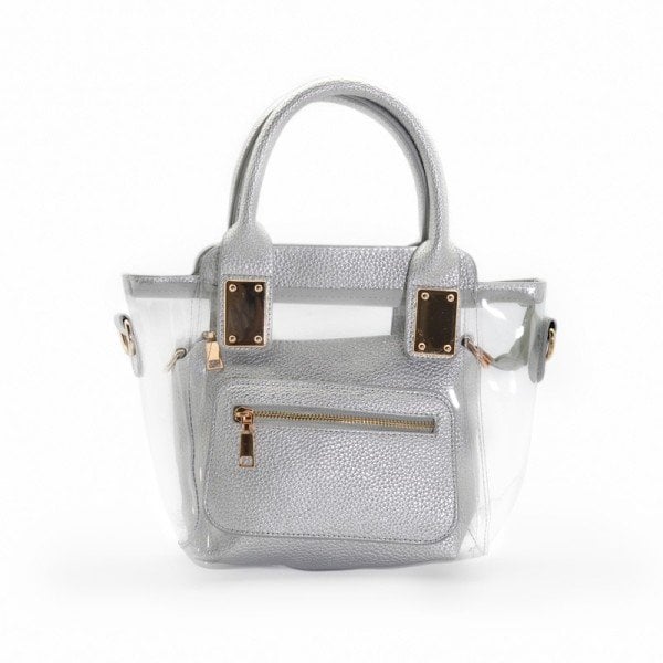 Çok Şık İkili,  Transparan Deri Kadın Çantası - SILVER