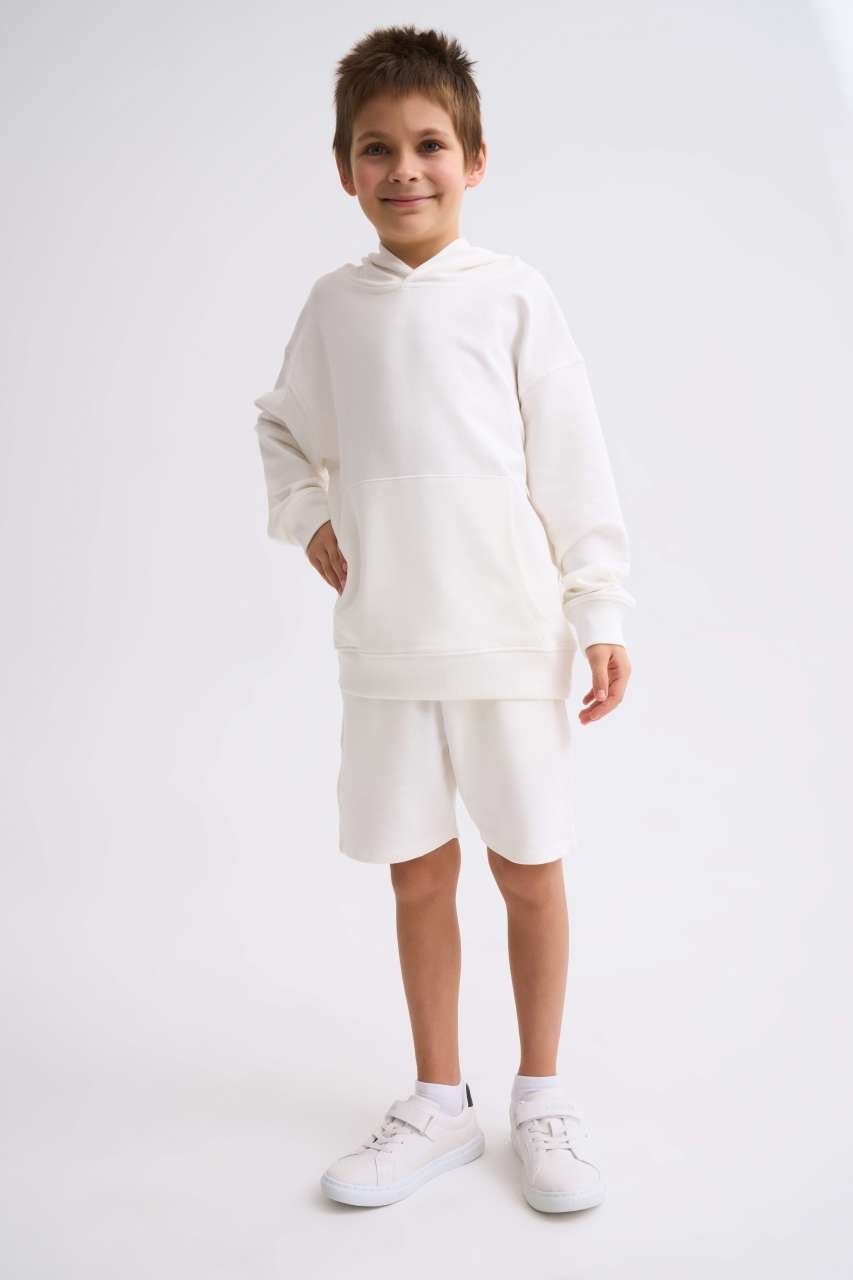 Organik Kapüşonlu Uzun Kollu Erkek Çocuk Sweatshirt - Ekru Ekru - 12-14