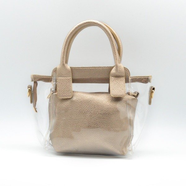 Çok Şık İkili,  Transparan Deri Kadın Çantası - ALTIN