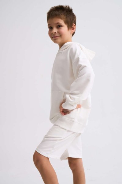 Organik Kapüşonlu Uzun Kollu Erkek Çocuk Sweatshirt - Ekru Ekru - 8-10