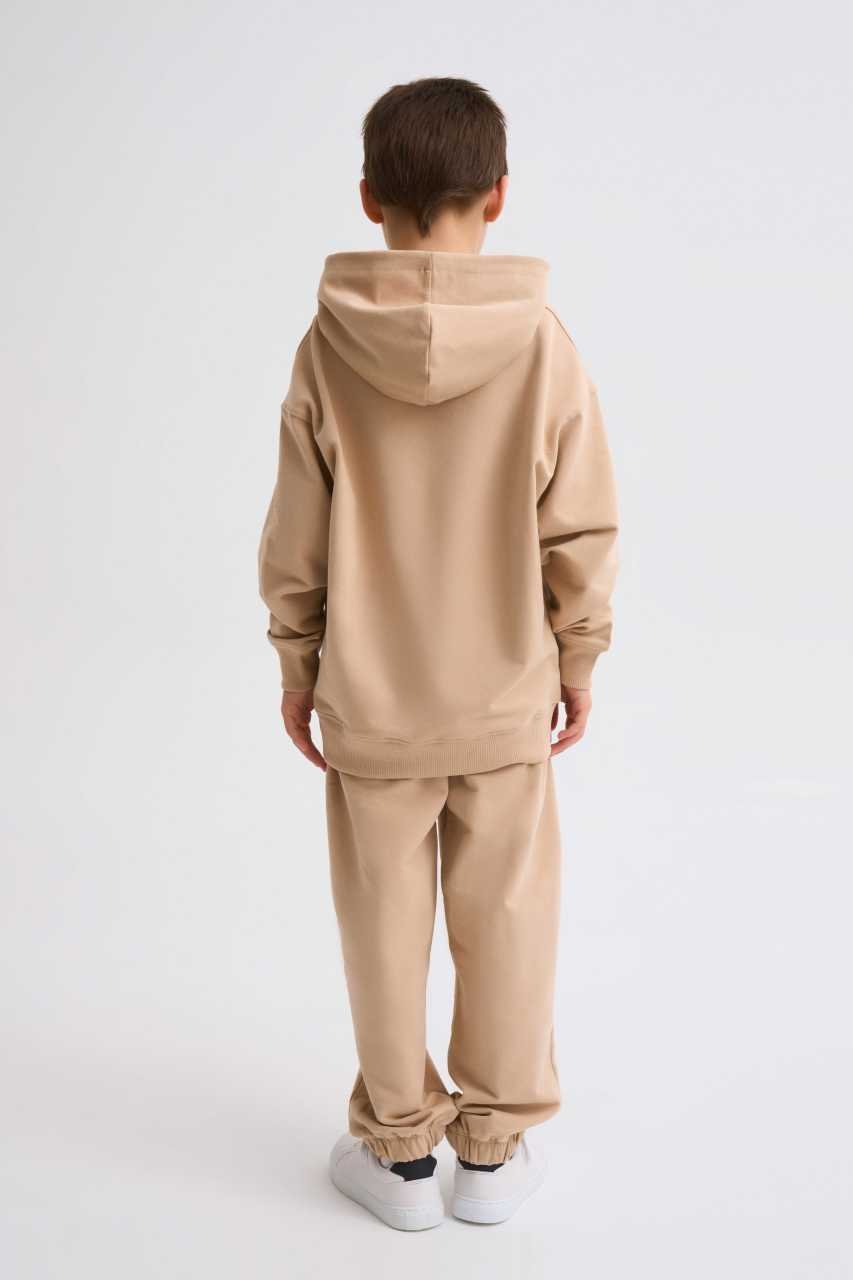 Organik Kapüşonlu Uzun Kollu Erkek Çocuk Sweatshirt - Bej Bej - 10-12