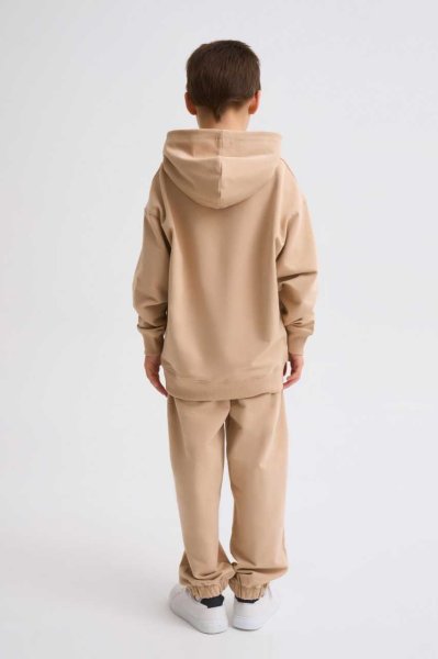 Organik Kapüşonlu Uzun Kollu Erkek Çocuk Sweatshirt - Bej Bej - 10-12