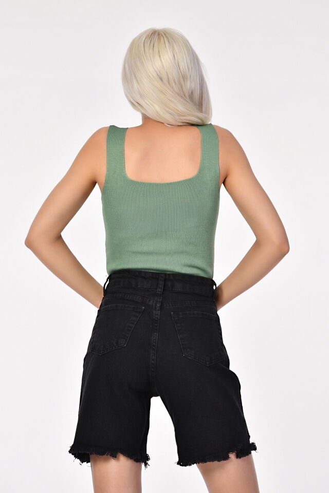 Kaktüs Triko Kumaş Kare Yaka Kadın Crop  - Çağla Yeşili Çağla Yeşili - Standart