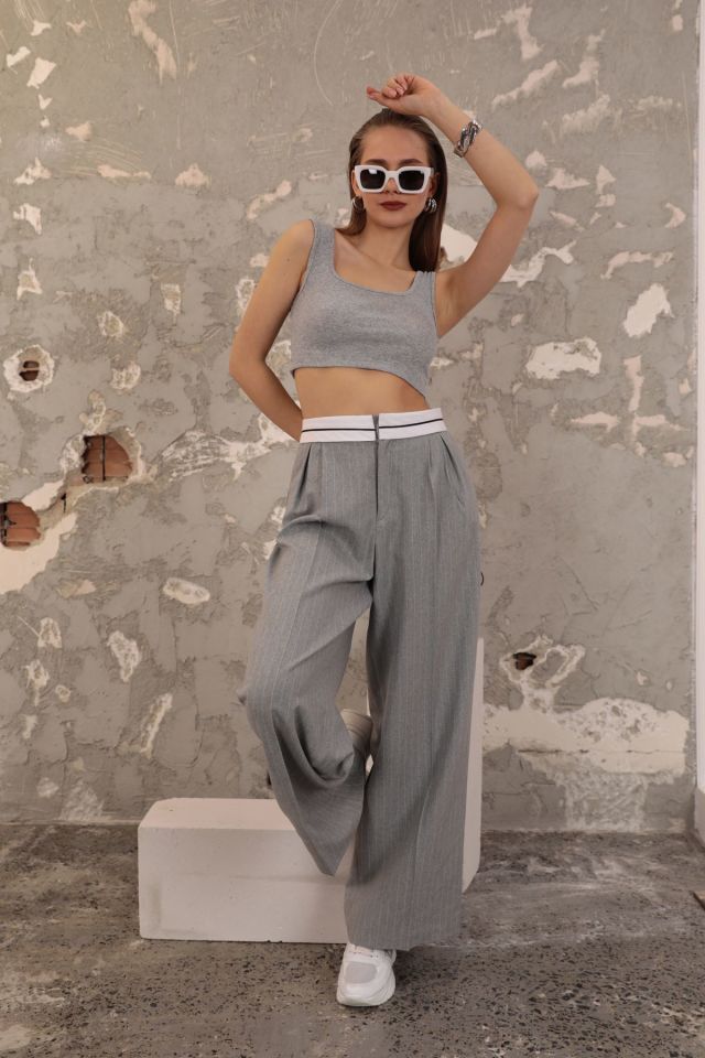 Kaktüs Kaşkorse Kumaş Askılı Crop  - Gri Gri - Standart