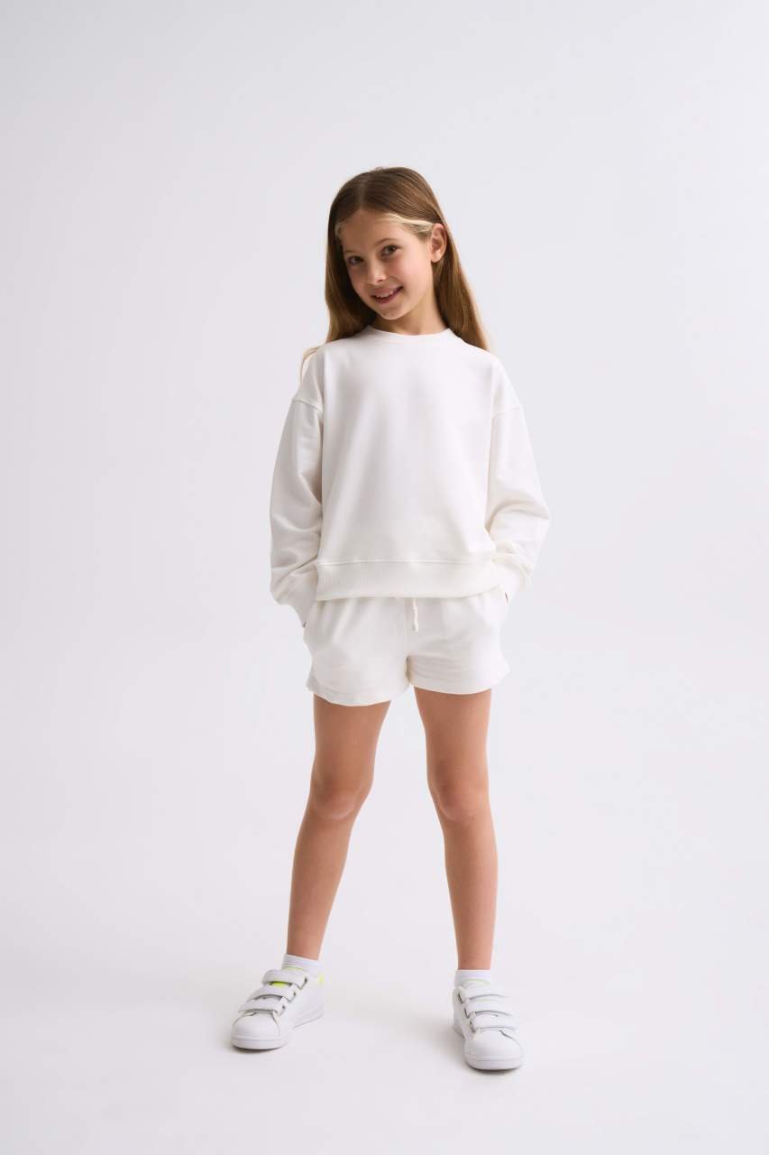 Organik Uzun Kollu Kız Çocuk Sweatshirt - Ekru Ekru - 8-10