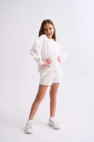 Organik Uzun Kollu Kız Çocuk Sweatshirt - Ekru Ekru - 8-10