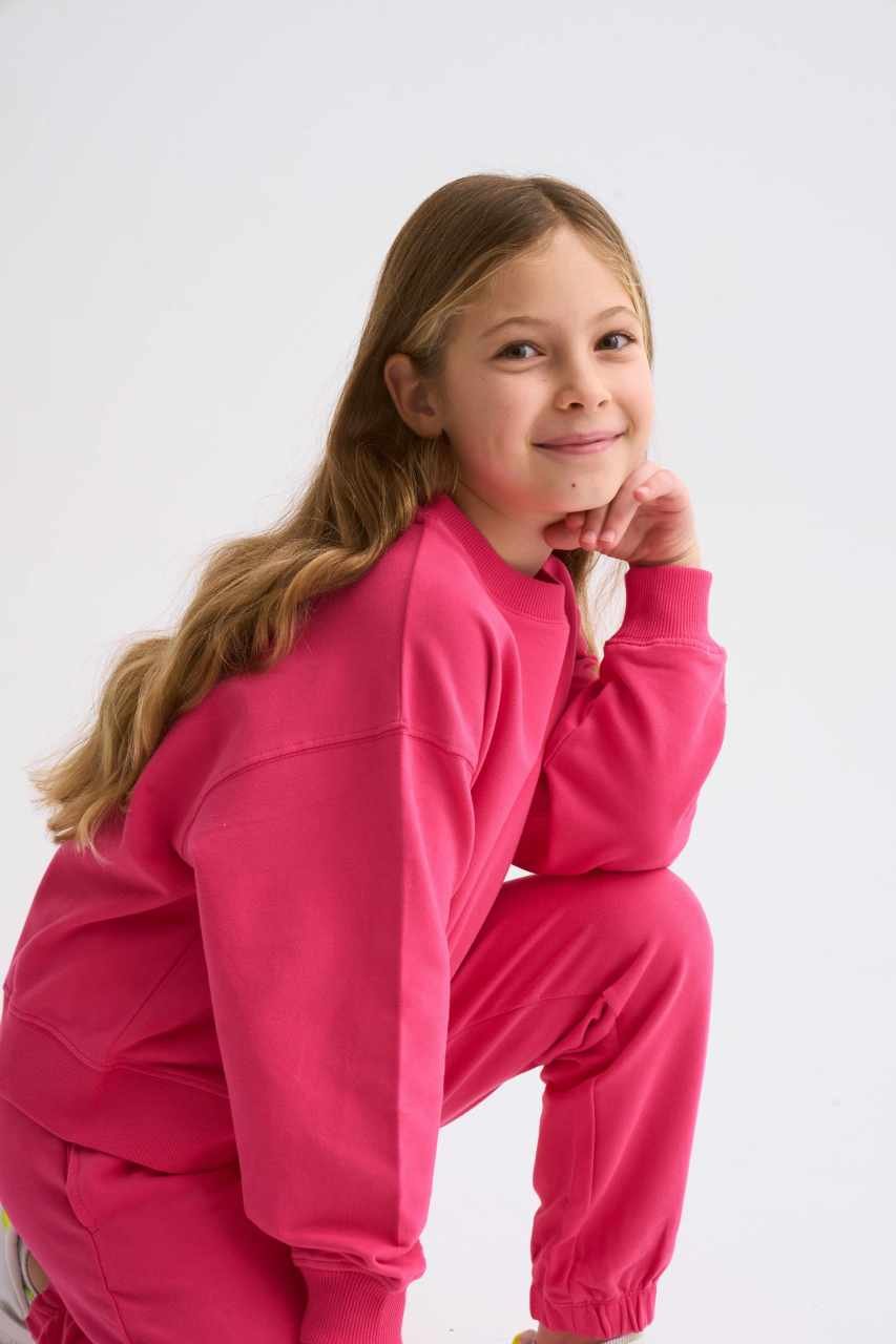 Organik Uzun Kollu Kız Çocuk Sweatshirt - Pembe Pembe - 8-10