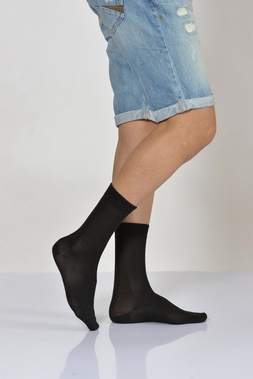 Erkek Düz Tek Renk Modal  Soket Çorabı  - Siyah 12\\\'li Paket