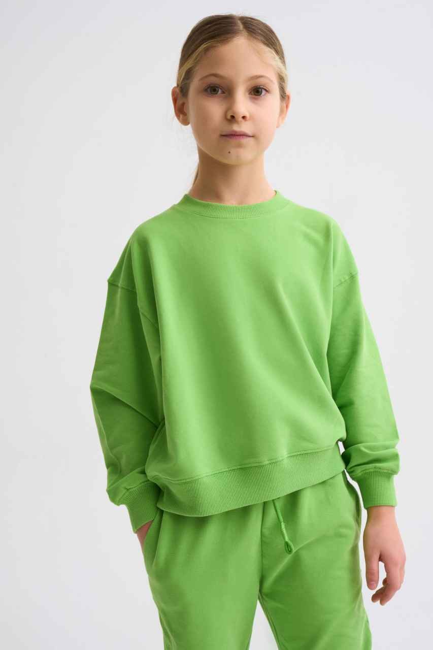 Organik Uzun Kollu Kız Çocuk Sweatshirt - Yeşil Yeşil - 10-12