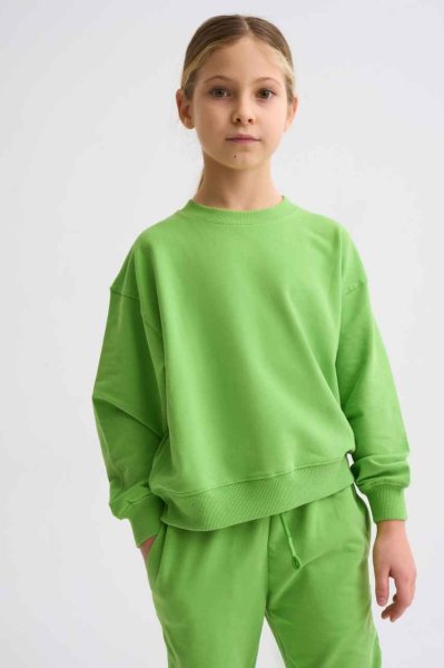Organik Uzun Kollu Kız Çocuk Sweatshirt - Yeşil Yeşil - 10-12