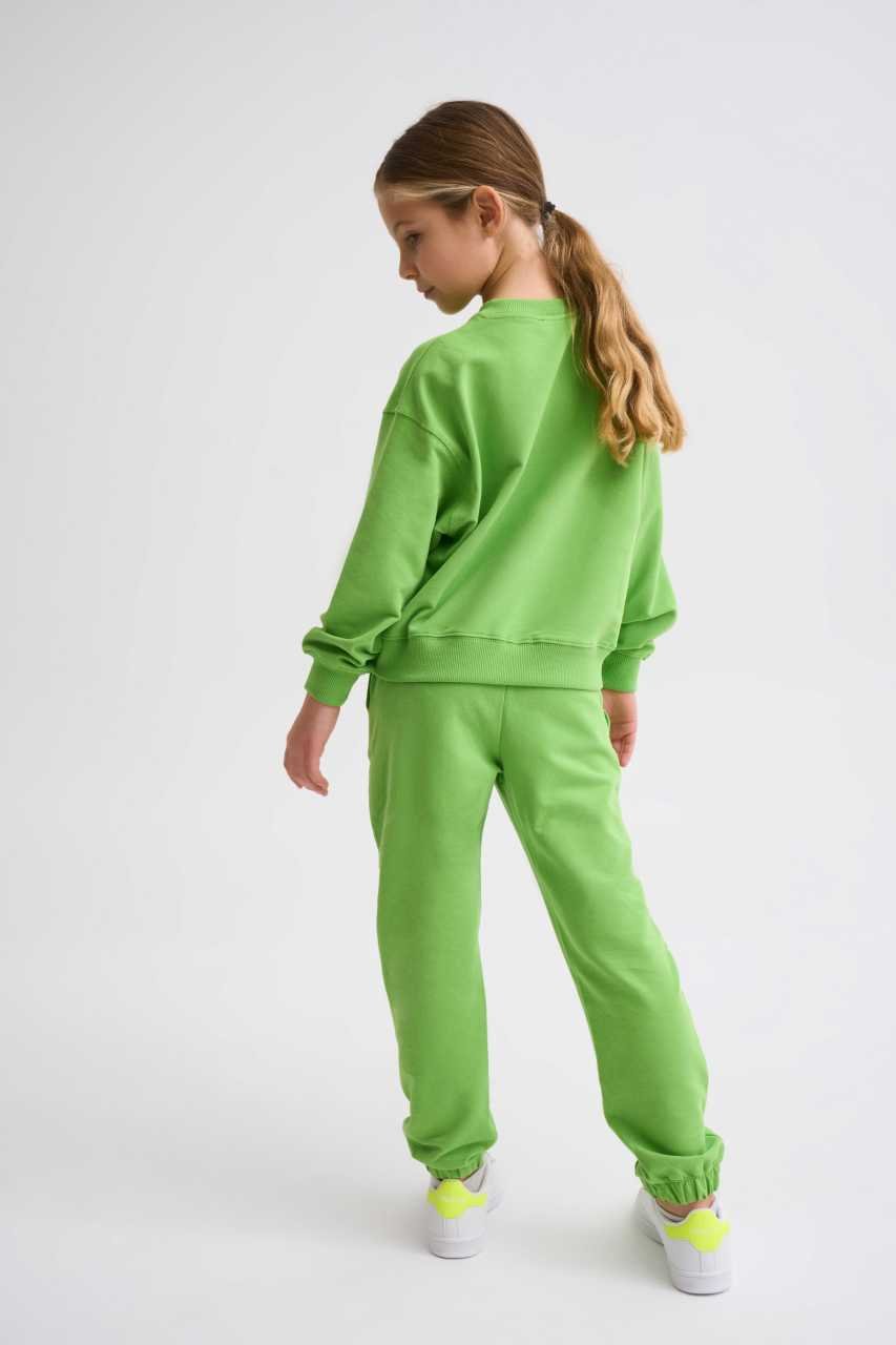 Organik Uzun Kollu Kız Çocuk Sweatshirt - Yeşil Yeşil - 10-12