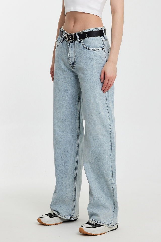 WhatsUp Geniş Paça Düşük Bel Kadın Jean Pantolon  - Denim