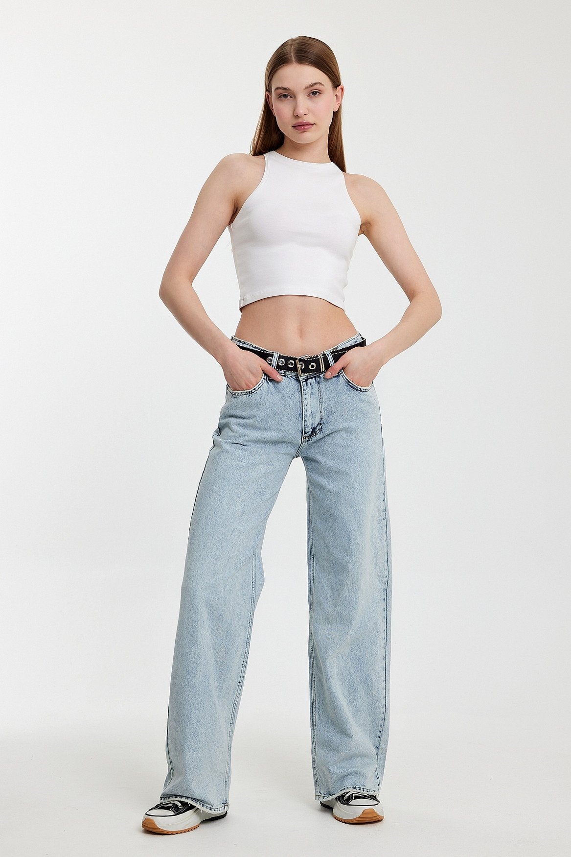 WhatsUp Geniş Paça Düşük Bel Kadın Jean Pantolon  - Denim