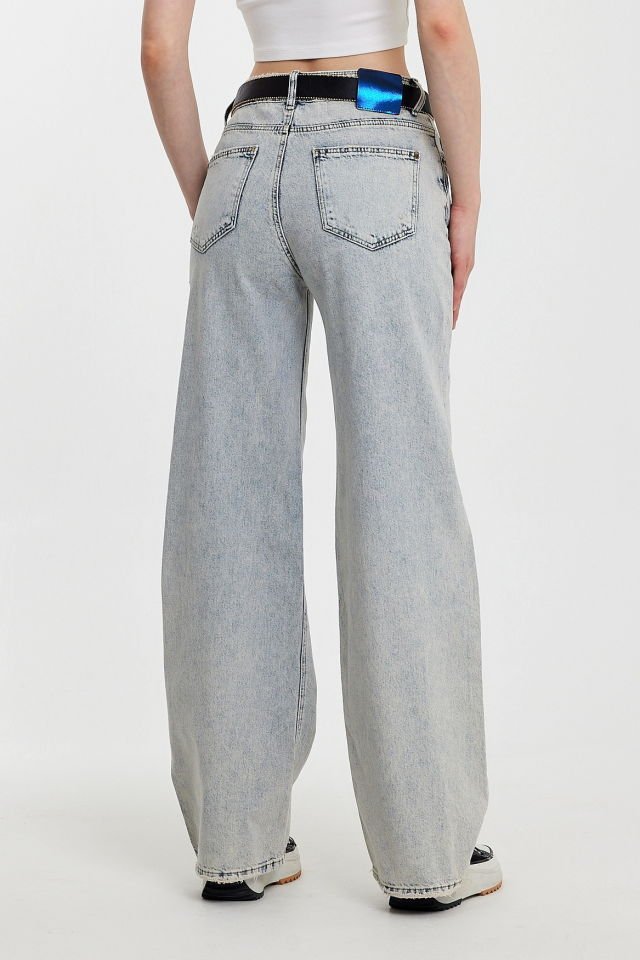 WhatsUp Geniş Paça Düşük Bel Kadın Jean Pantolon  - Mavi