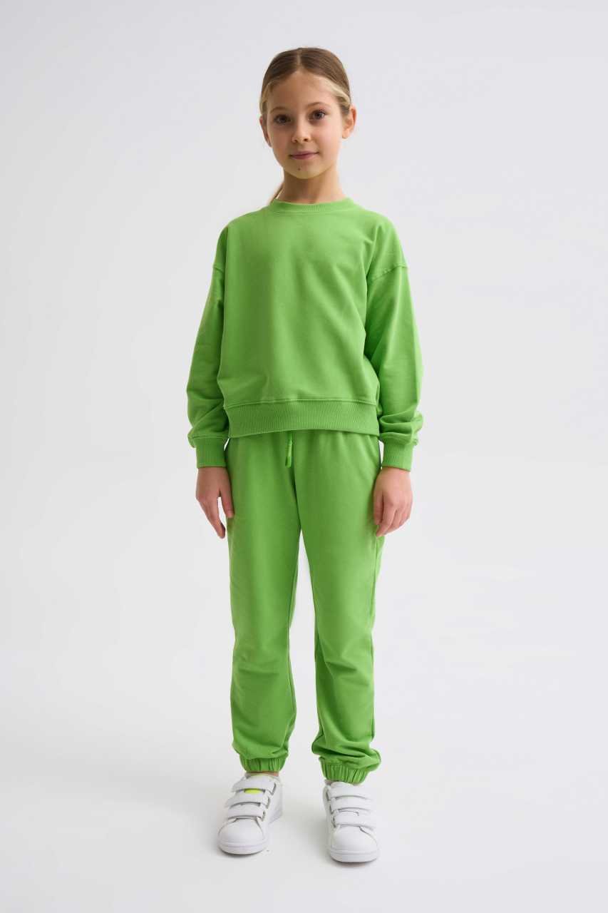 Organik Uzun Kollu Kız Çocuk Sweatshirt - Yeşil Yeşil - 8-10