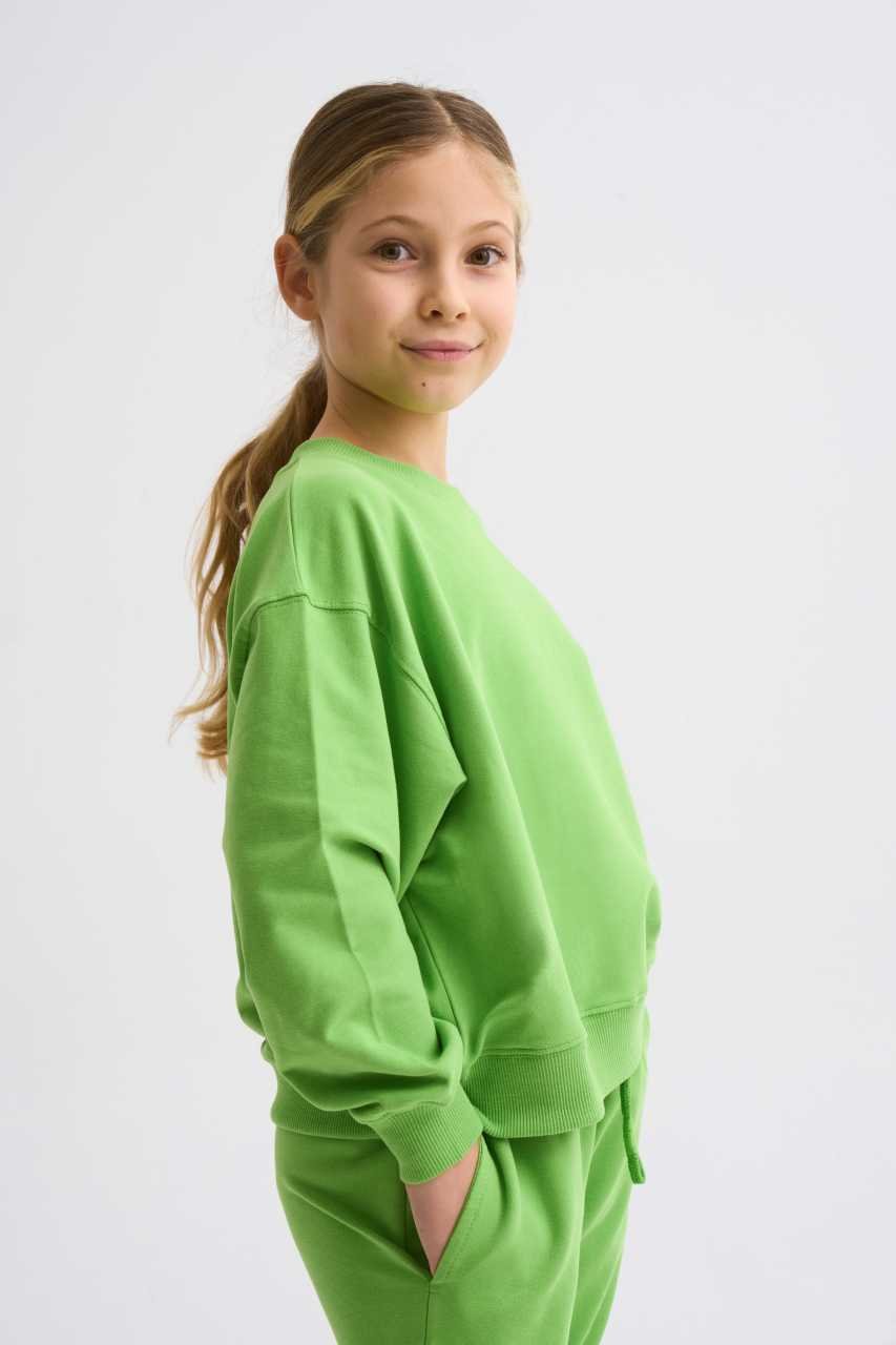 Organik Uzun Kollu Kız Çocuk Sweatshirt - Yeşil Yeşil - 8-10