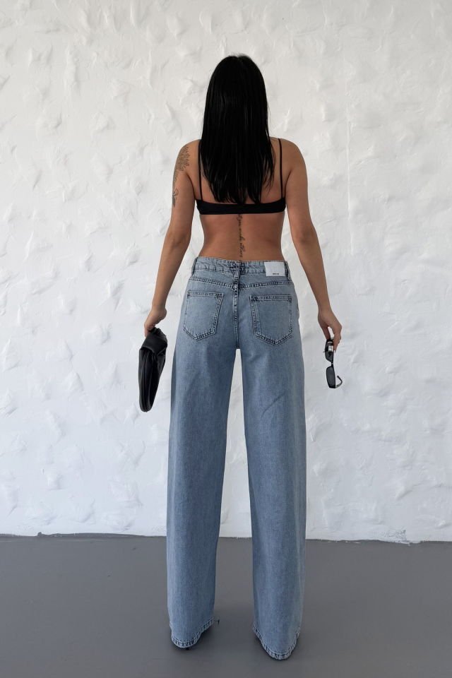 WhatsUp Geniş Paça Düşük Bel Kadın Jean Pantolon  - Mavi